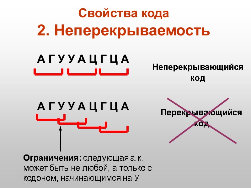 Неперекрывающийся  код Перекрывающийся  код А Г У У А Ц Г Ц